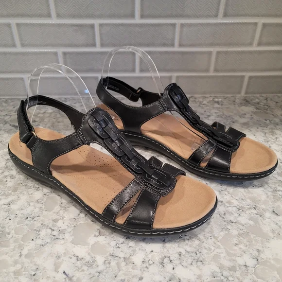Clark's Laurieann Kay Black Strappy Sandals 12 N